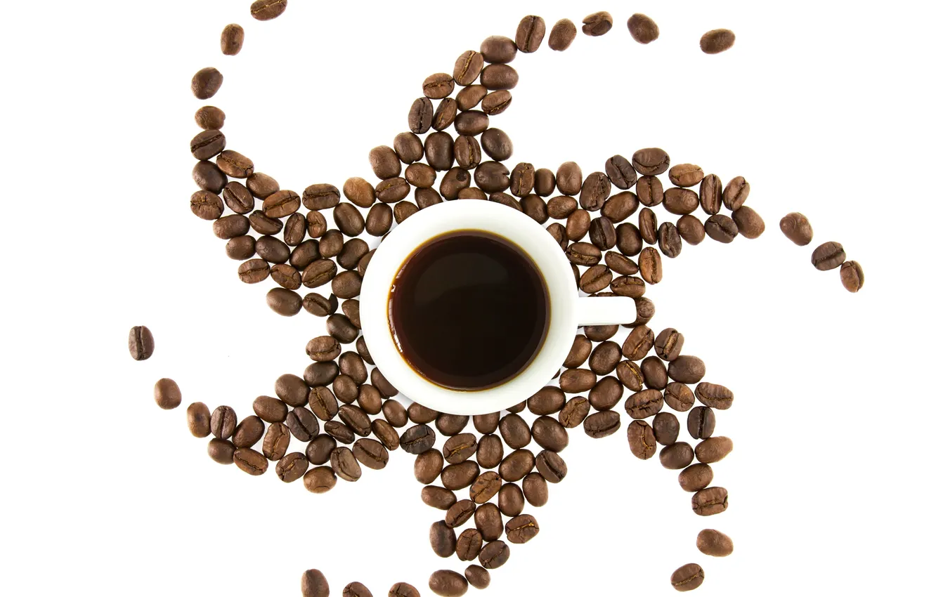 Фото обои кофе, зерна, чашка, солнышко, cup, beans, coffee
