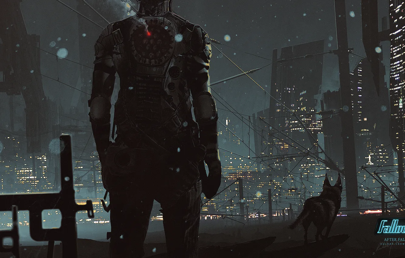 Фото обои ночь, город, человек, собака, Fallout, art, by KuldarLeement, After fall