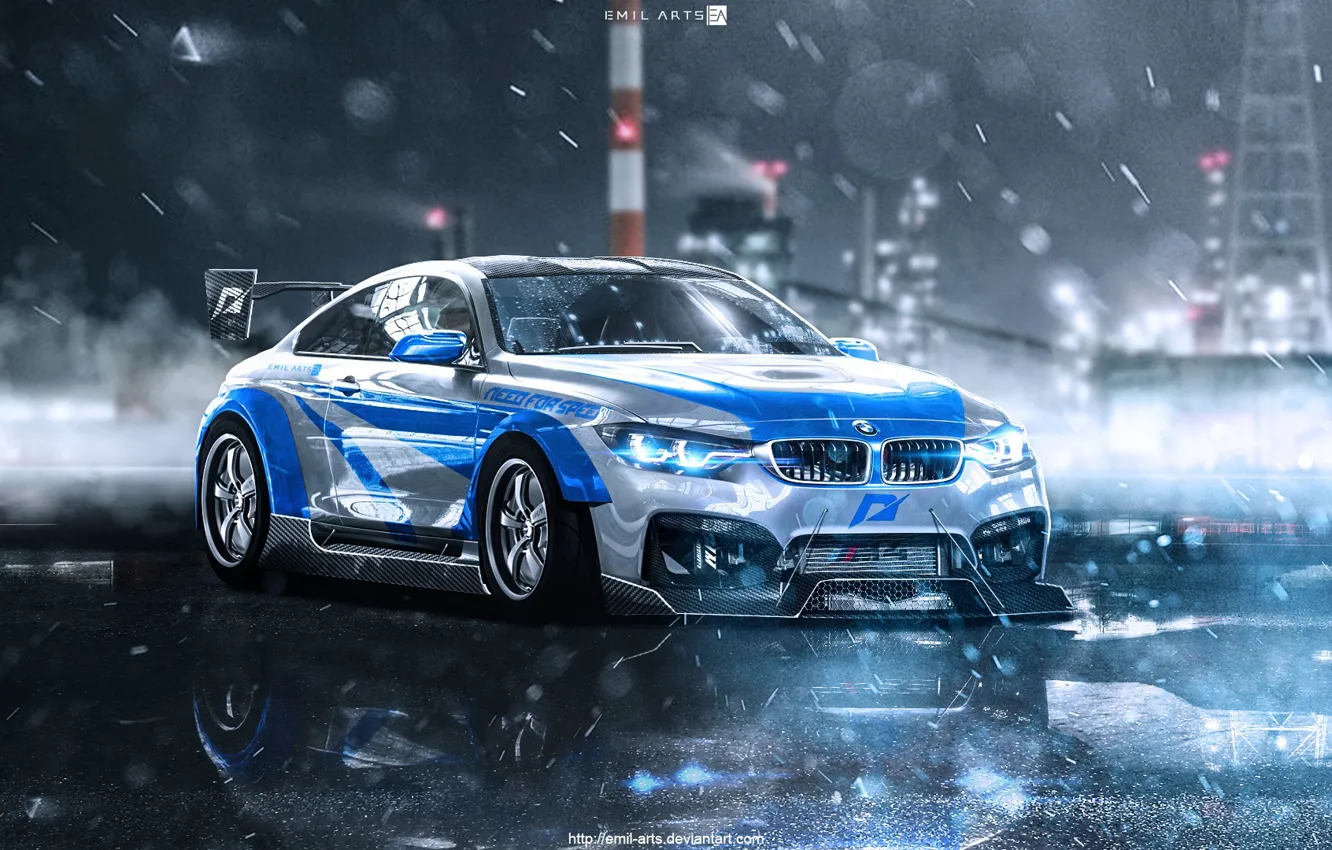 Фото обои Авто, Ночь, BMW, Машина, Дождь, NFS, Need for Speed, Most Wanted