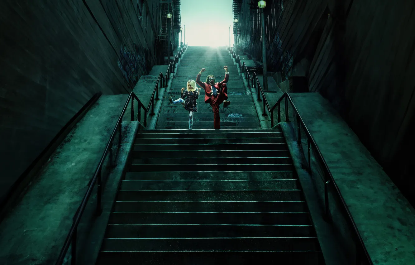 Фото обои девушка, джокер, лестница, Леди Гага, Joker: Folie a Deux