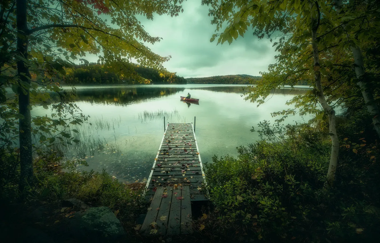 Фото обои мост, озеро, лодка
