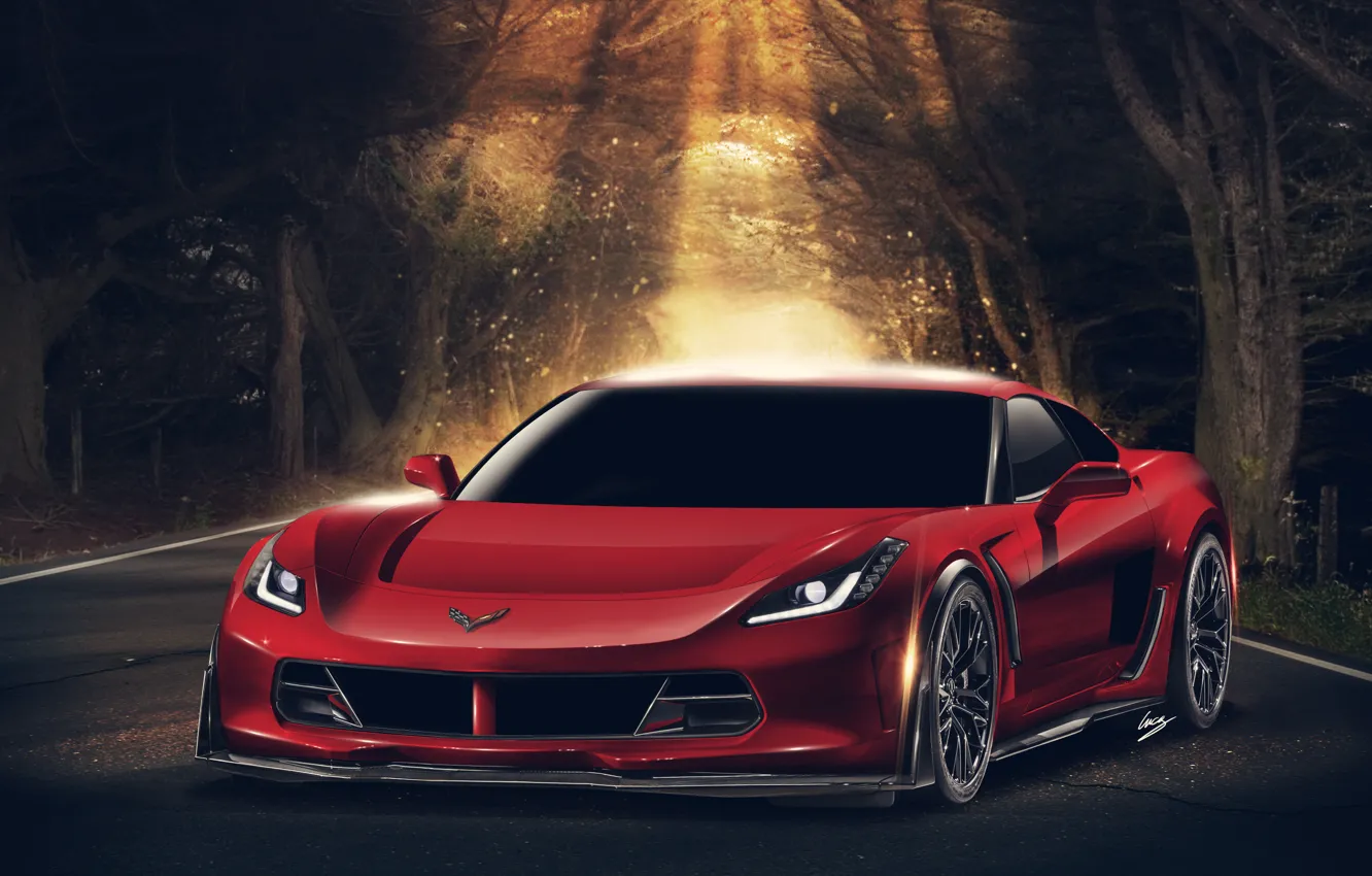 Фото обои Corvette, Chevrolet, red, front
