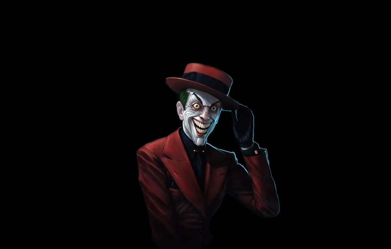Фото обои красный, улыбка, batman, бэтмен, шляпа, Джокер, костюм, комикс