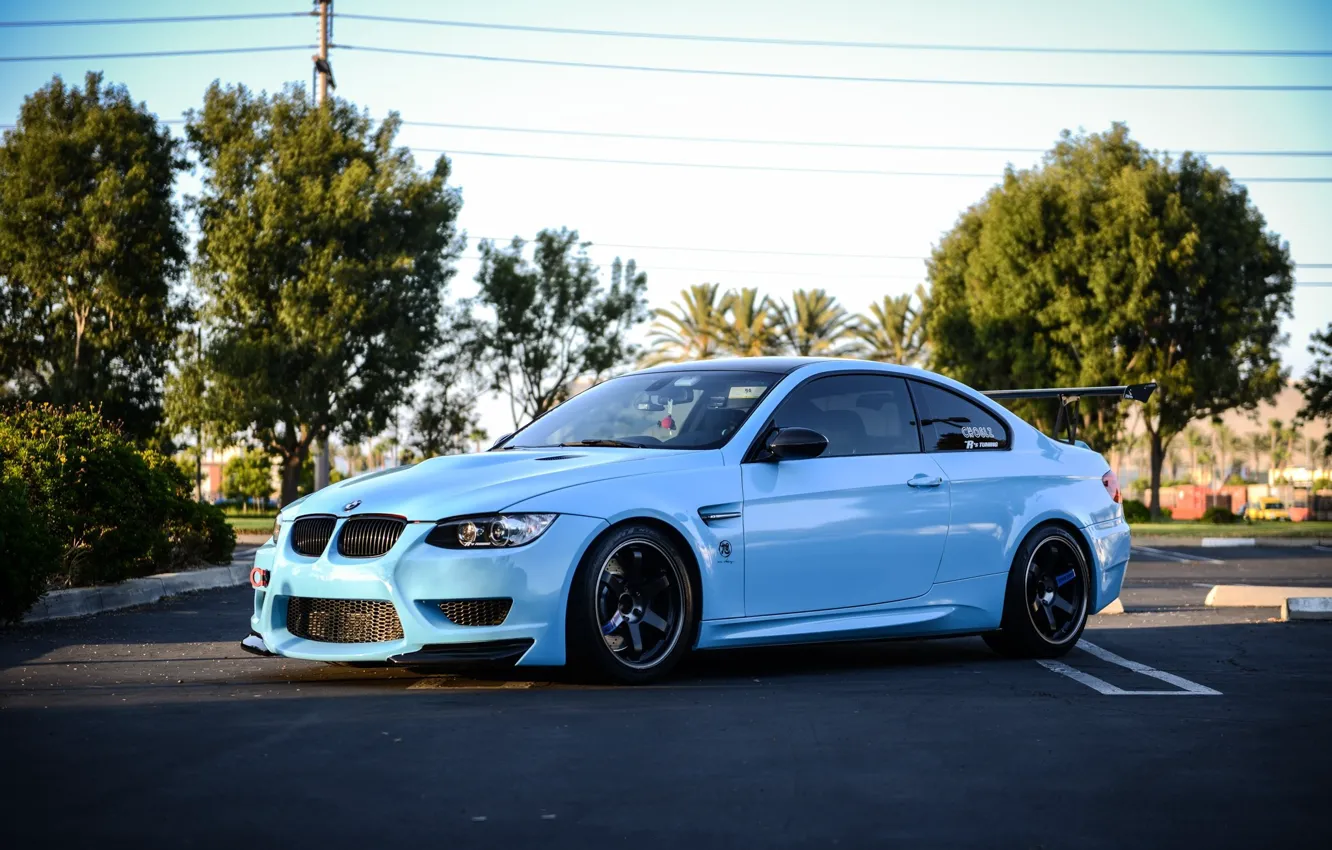 Фото обои Blue, E92, Trees, M3, Power Line