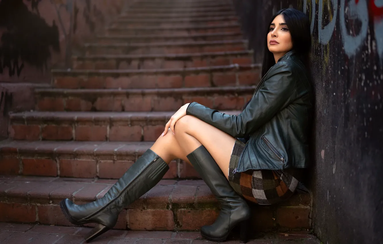 Фото обои девушка, ступени, Nadia