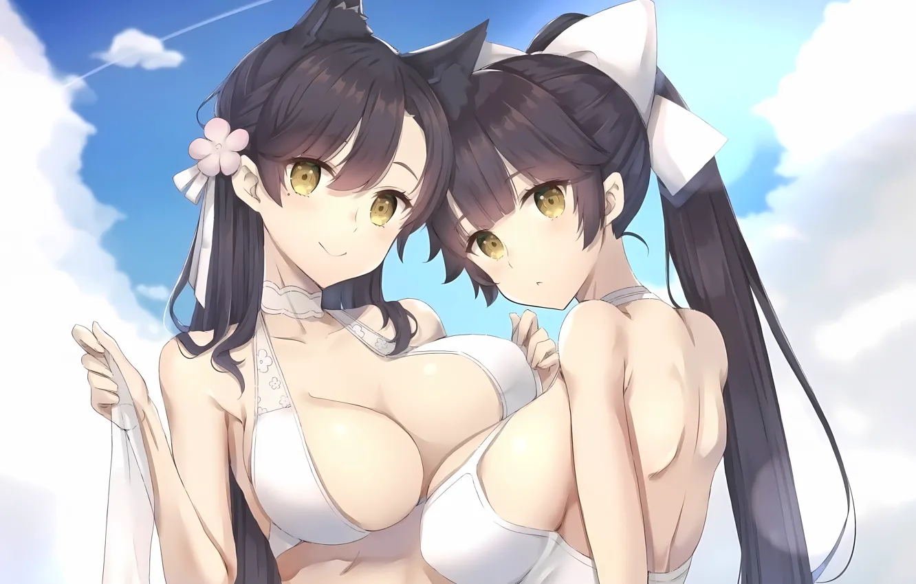 Фото обои sexy, cleavage, sky, long hair, girls, boobs, animal ears, anime