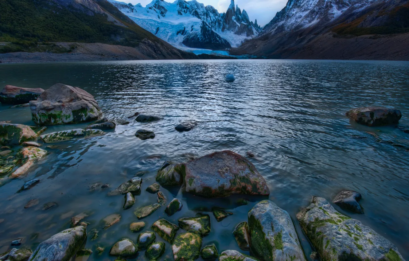 Фото обои горы, озеро, камни, Аргентина
