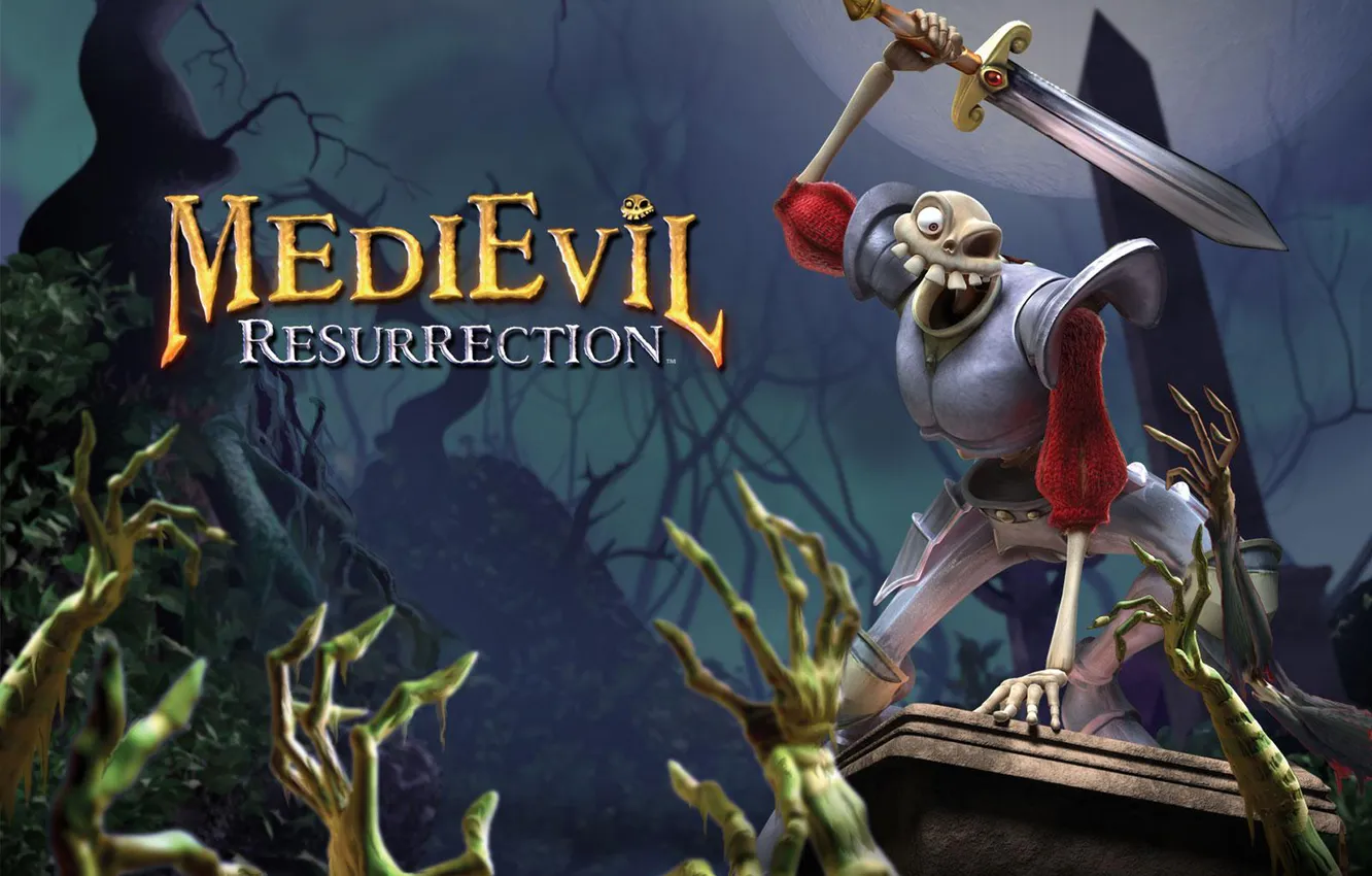 Фото обои скелет, зомби, кладбище, рыцарь, MediEvil Resurrection, Sir Daniel Fortesque