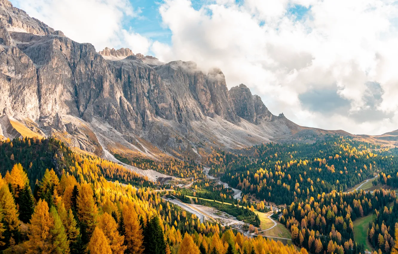 Фото обои осень, деревья, пейзаж, горы, Италия