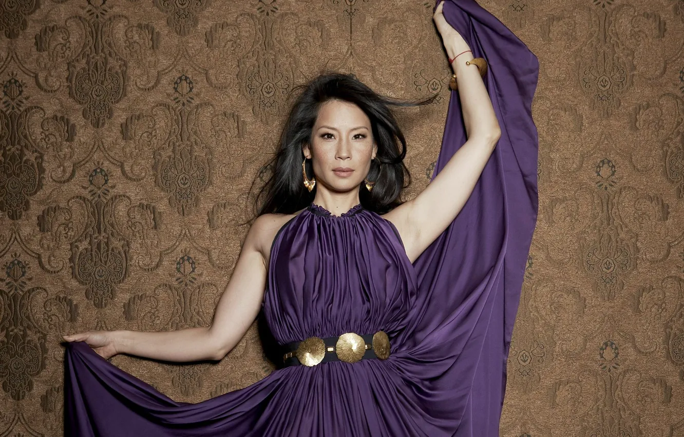 Фото обои актриса, азиатка, Lucy Liu, фиолетовое платье