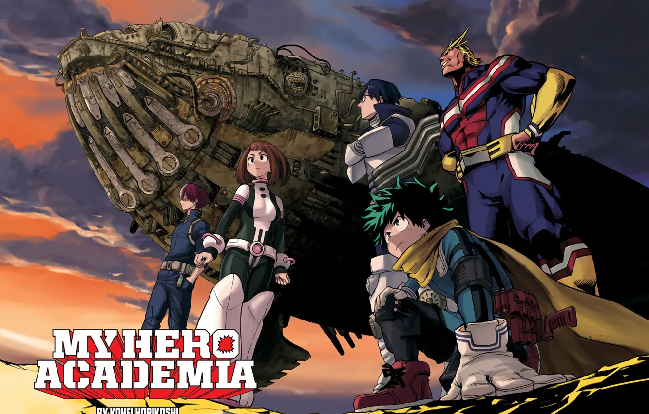 Фото обои girl, sky, mecha, anime, hero, manga, powerful, strong