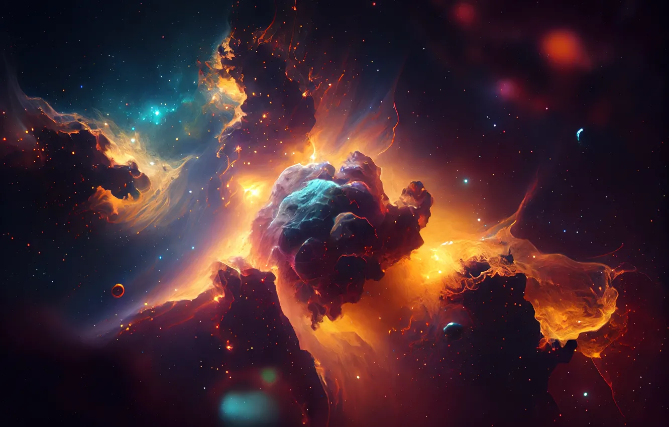 Фото обои Туманность, Вселенная, Звёзды, Stars, Universe, Искусственный интеллект, Нейросеть