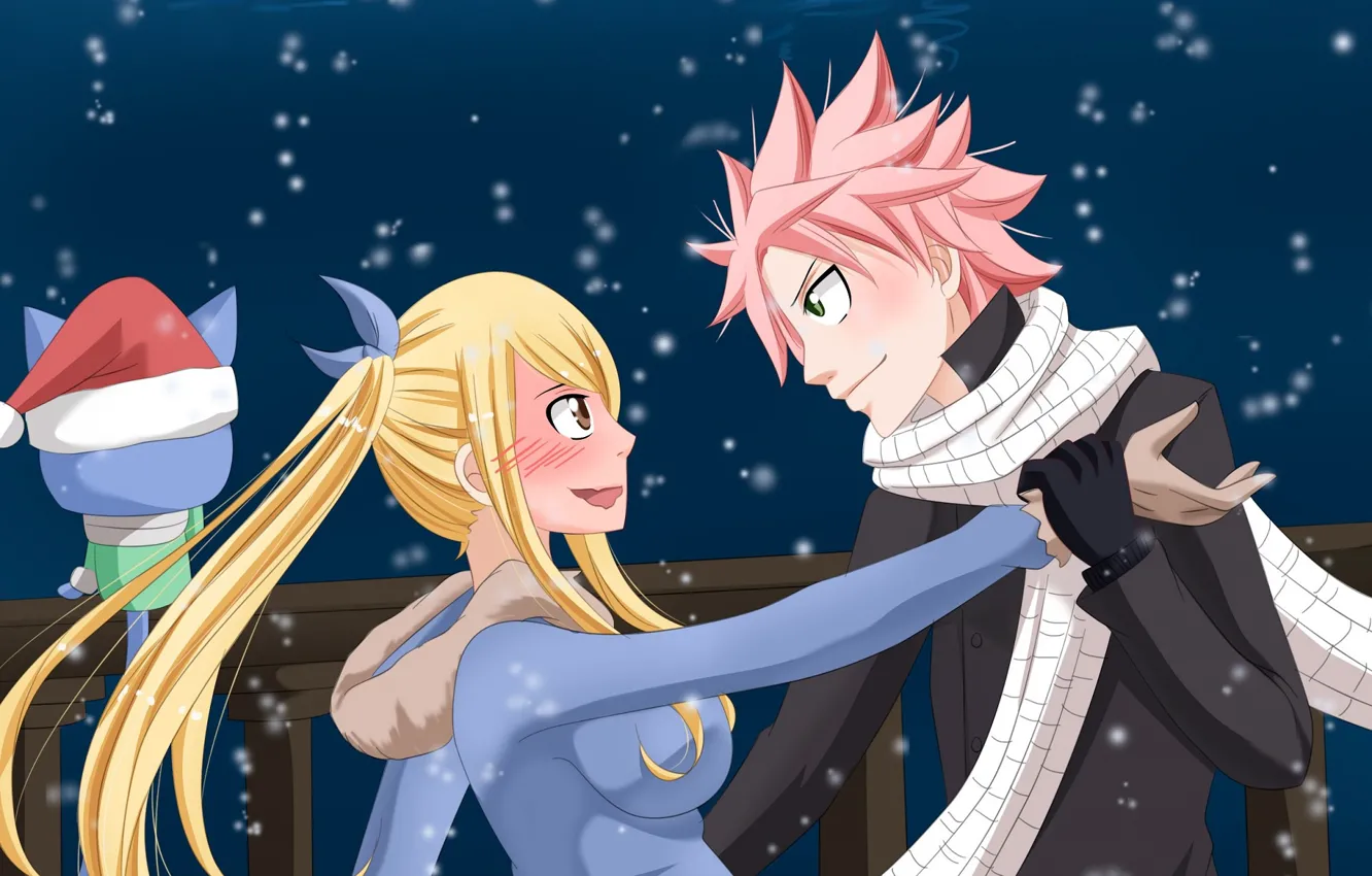 Фото обои аниме, арт, Fairy Tail, Нацу, Люси, Хвост феи