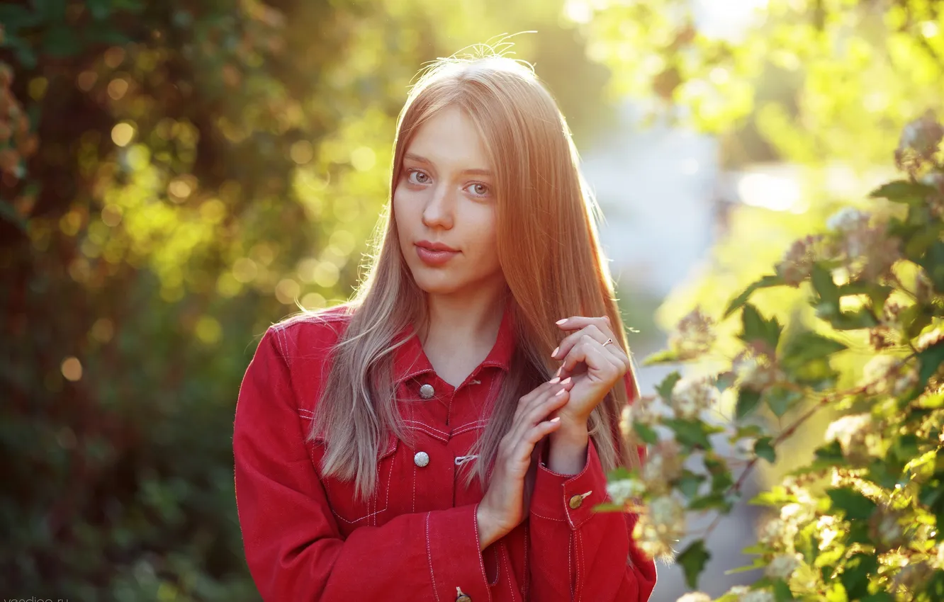 Фото обои девушка, nature, model, bokeh, blonde, plants, women outdoors, denim jacket