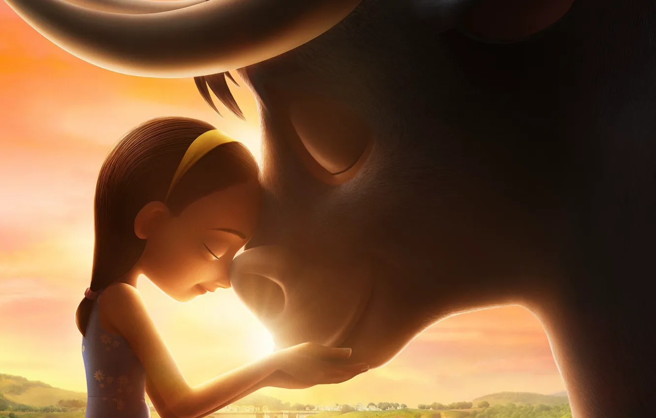 Фото обои girl, bull, friends, animated film, kid, Ferdinand, animated movie