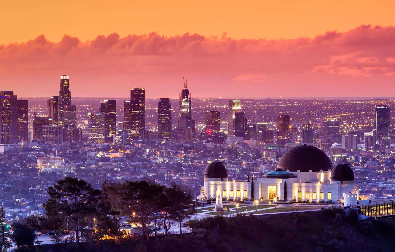 Фото обои пейзаж, дома, Калифорния, панорама, Лос-Анджелес, Сша, обсерватория Гриффита