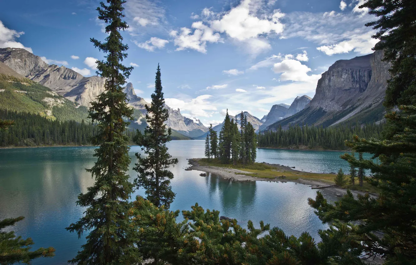 Фото обои лес, горы, природа, елки, озера, канада