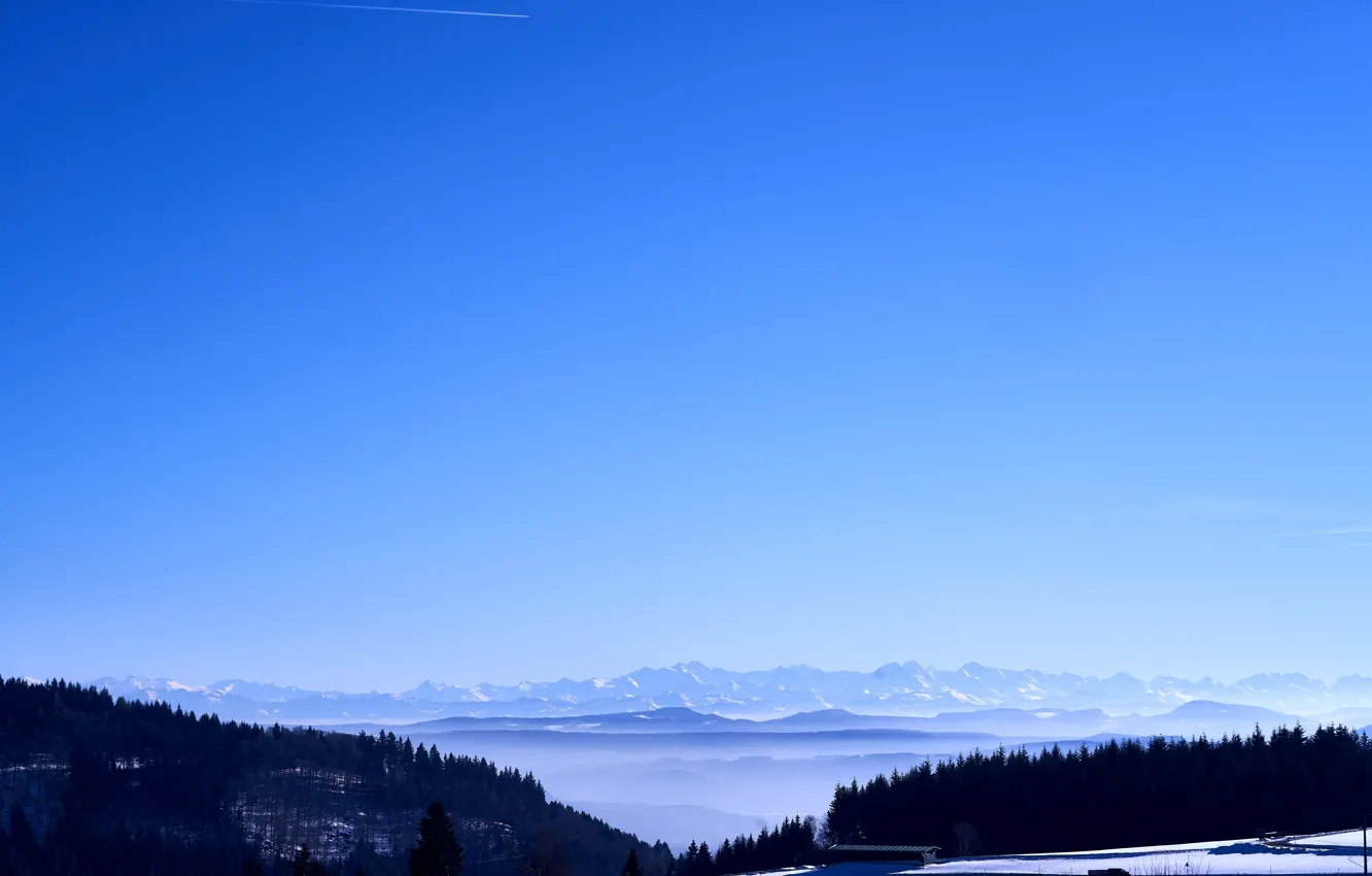 Фото обои house, sky, trees, landscape, nature, wood, winter, mountain