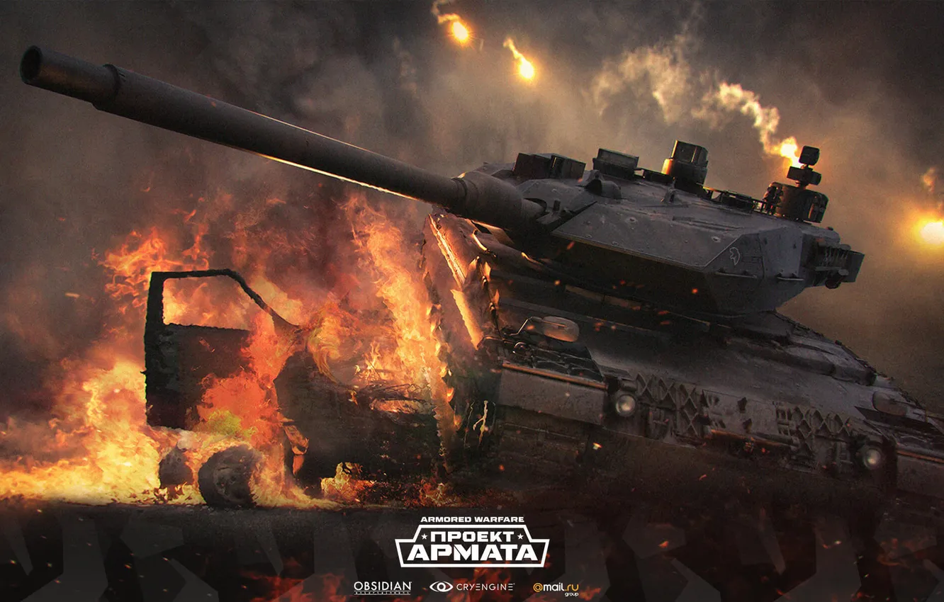 Фото обои огонь, разрушение, танк, tanks, CryEngine, mail.ru, Armored Warfare, Obsidian Entertainment
