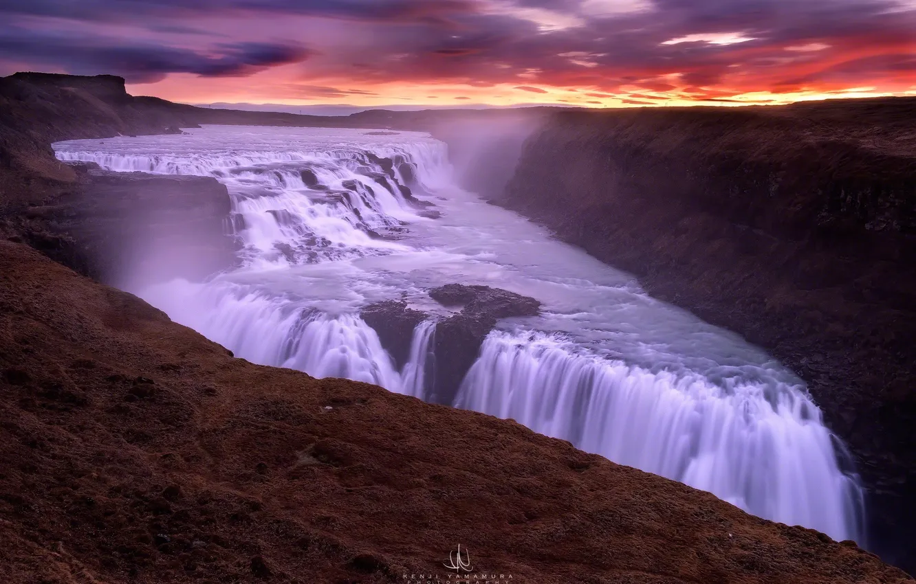Фото обои облака, водопад, Исландия, photographer, Kenji Yamamura