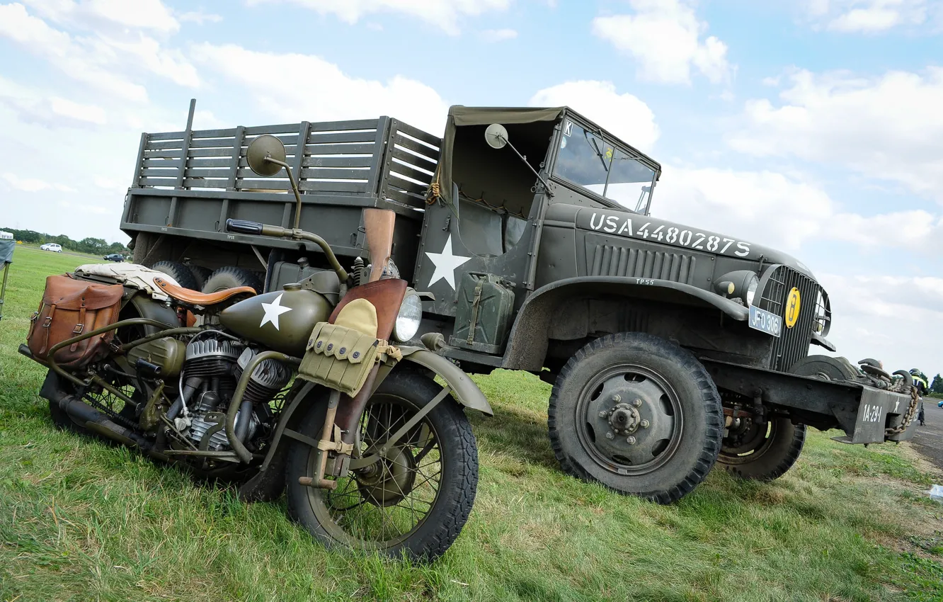 Фото обои войны, мотоцикл, военный, Harley-Davidson, военная техника, мировой, Второй, времён