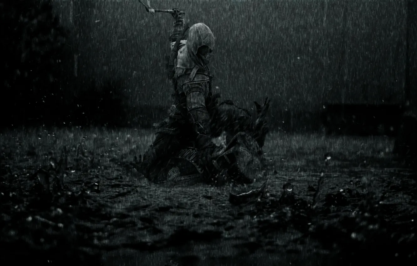 Фото обои дождь, dark, убийца, rain, creed, assassins, assassin, кредо убийц