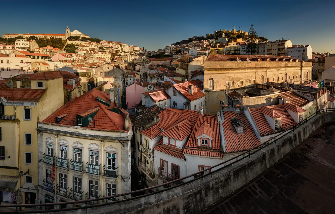 Фото обои дома, крыши, панорама, Португалия, Лиссабон