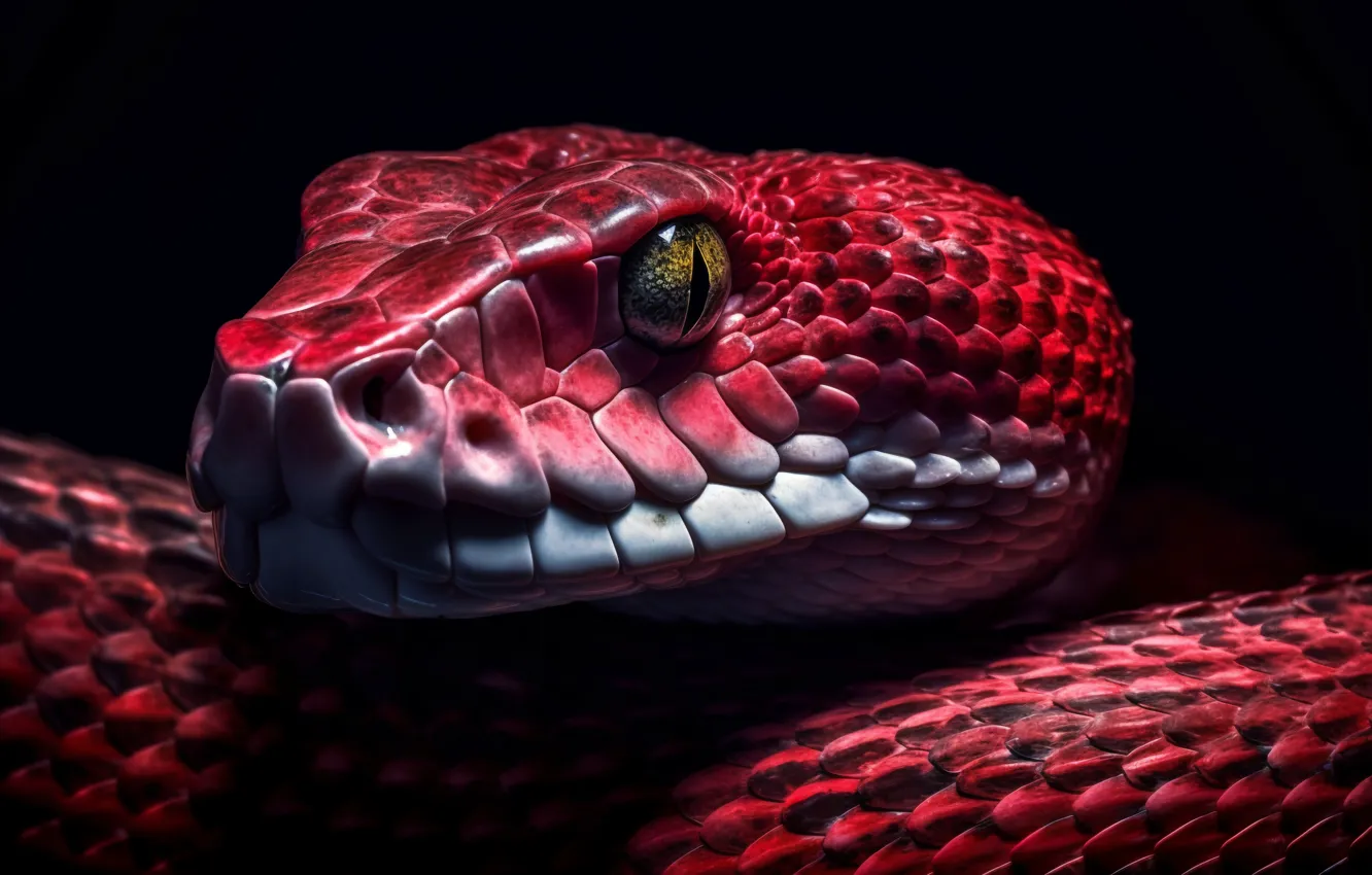 Фото обои Змея, Глаз, Черный фон, Морда, Рептилия, Животное, Цифровое искусство, Крупным планом