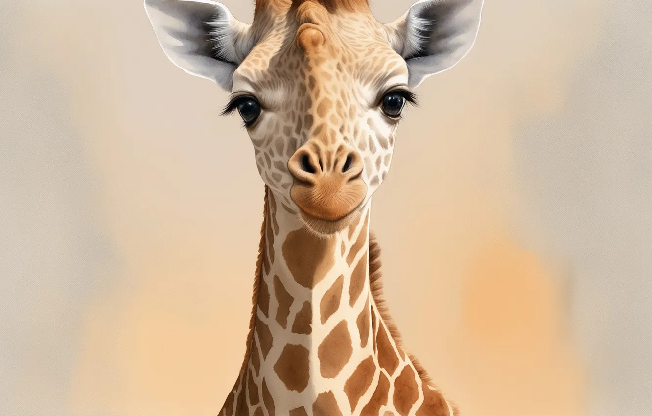 Фото обои животное, рисунок, жираф, акварель, милый, пятнистый, animal, giraffe