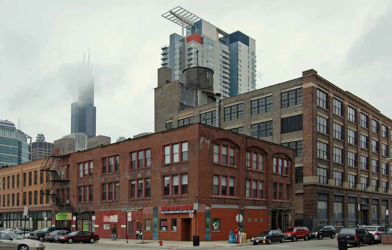 Фото обои осень, город, туман, небоскребы, чикаго, Chicago