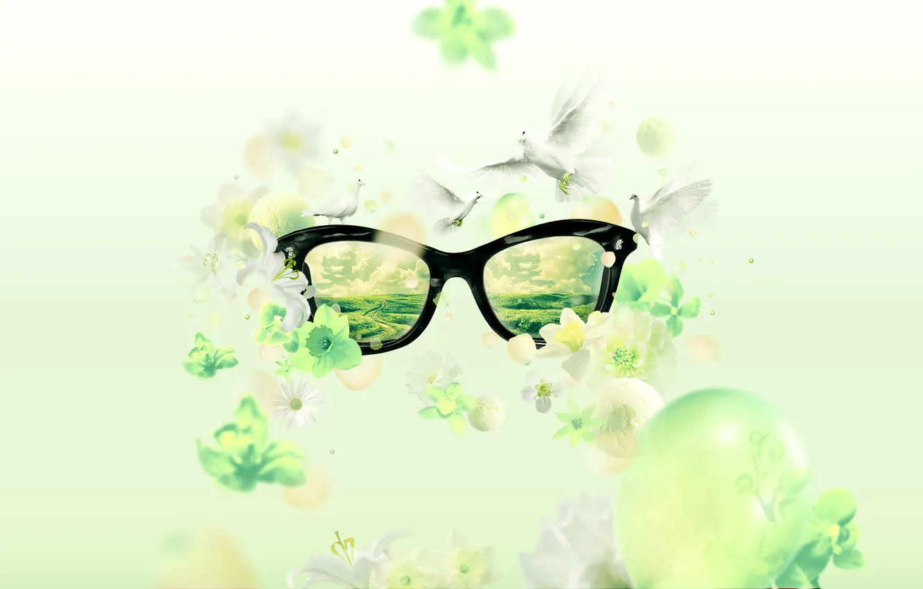 Фото обои очки, зеленая, Spring Fever