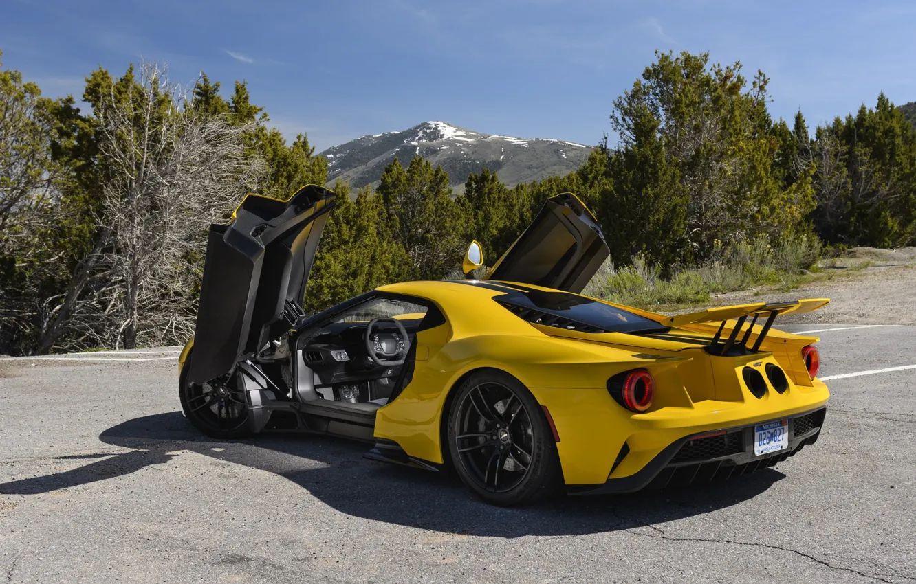 Фото обои горы, Ford, двери, суперкар, Ford GT, 2017