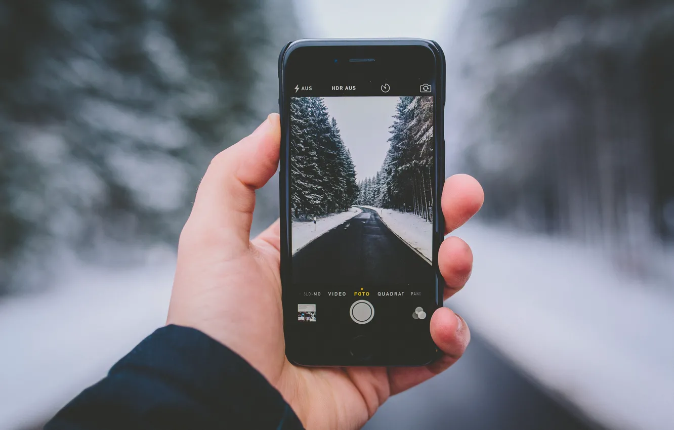 Фото обои зима, дорога, лес, снег, деревья, пейзаж, фотография, iPhone