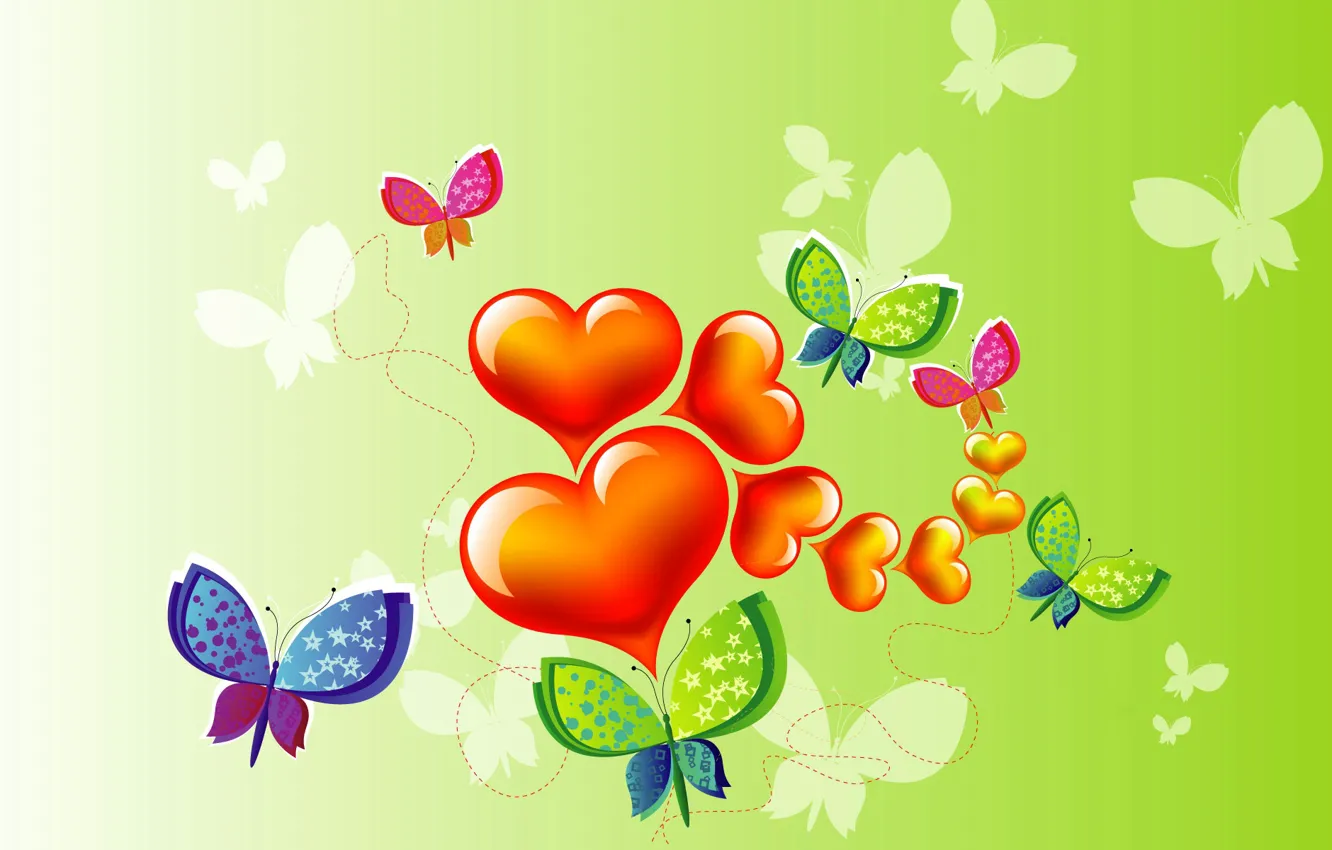 Фото обои коллаж, бабочка, сердце, вектор, открытка, День Святого Валентина
