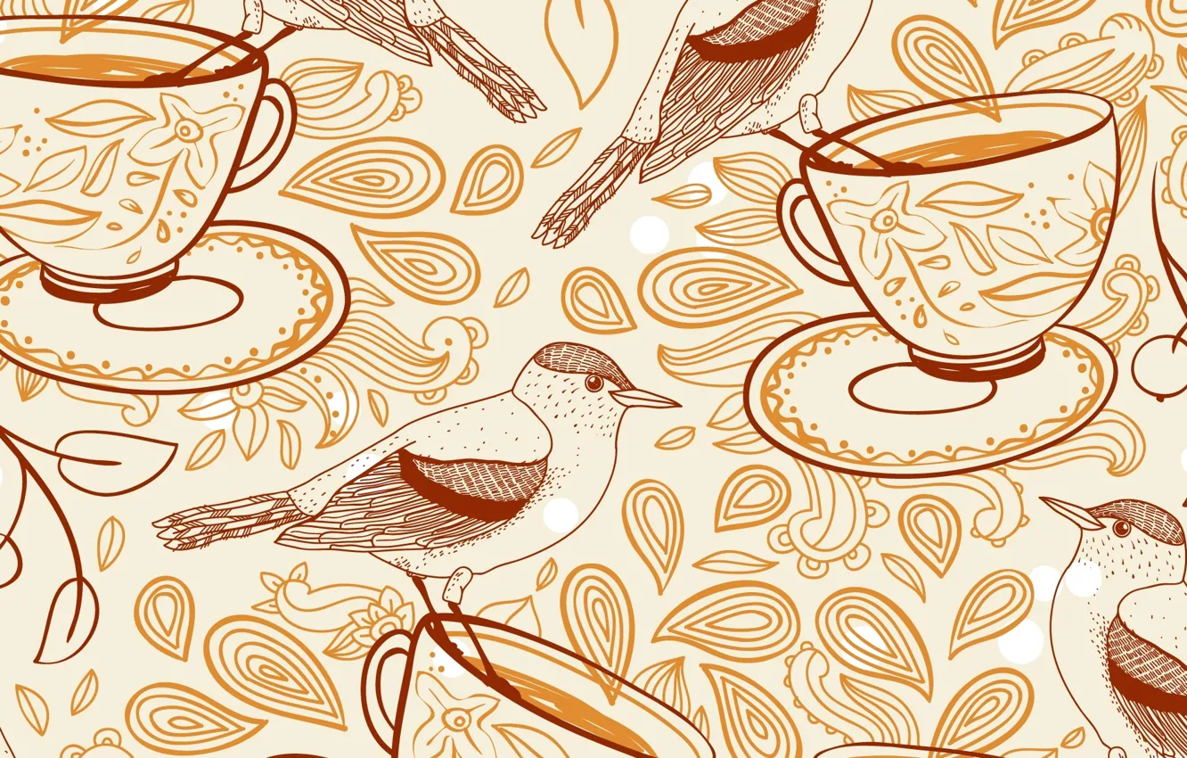 Фото обои текстура, птички, texture, birds, cups, чашечки