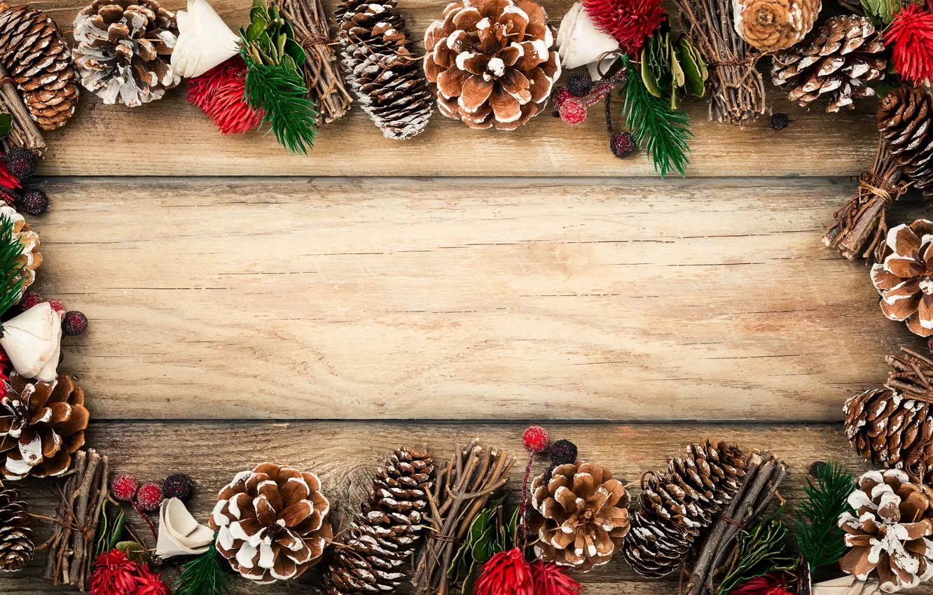 Фото обои украшения, Новый Год, Рождество, Christmas, шишки, wood, New Year, decoration