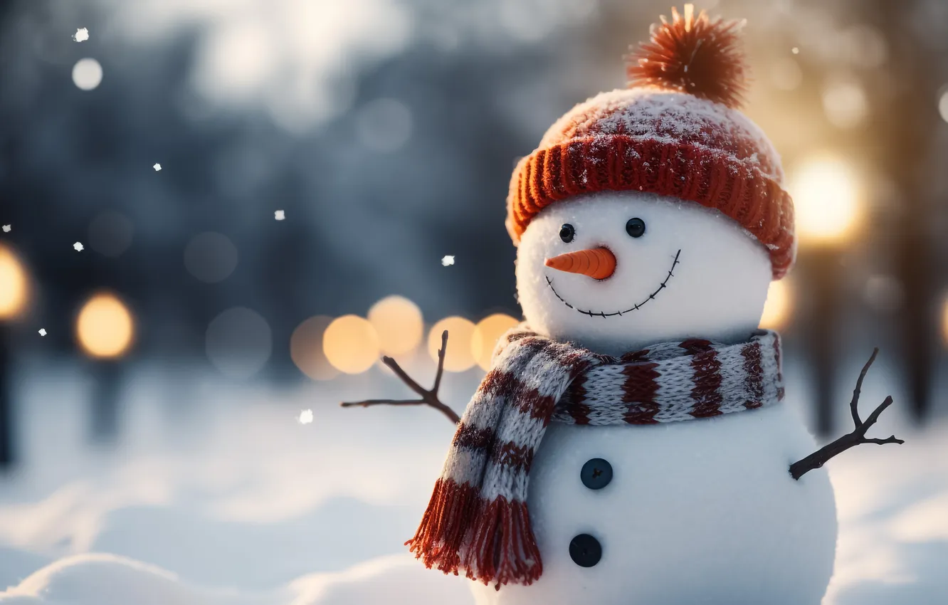 Фото обои зима, снег, Рождество, Новый год, снеговик, Christmas, winter, snow