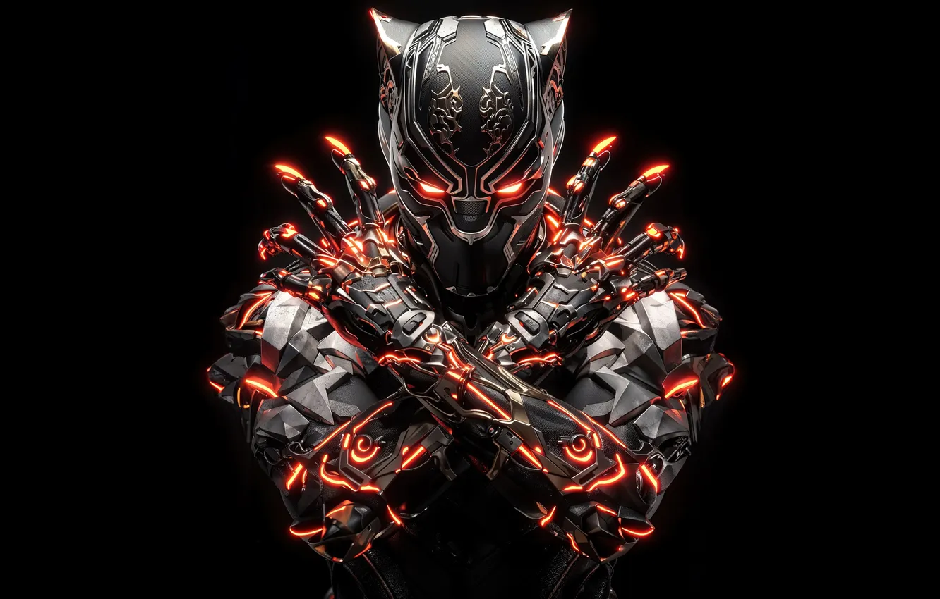 Фото обои супергерой, Marvel, Марвел, Черная пантера, Black Panther, AMOLED, Futuristic, Black background