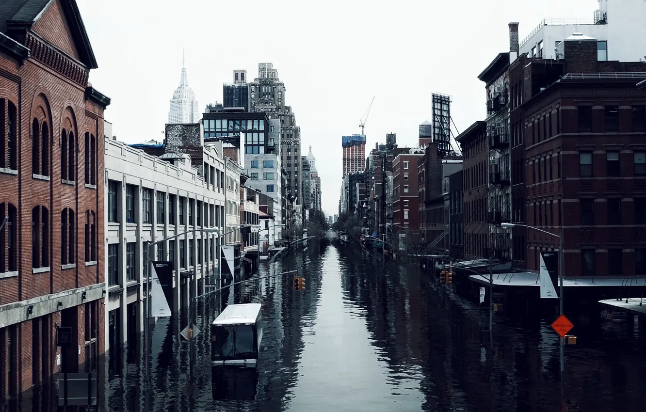 Фото обои Город, City, Cataclysm, Нью Йорк, Water, Apocalypse, New - York, Flood
