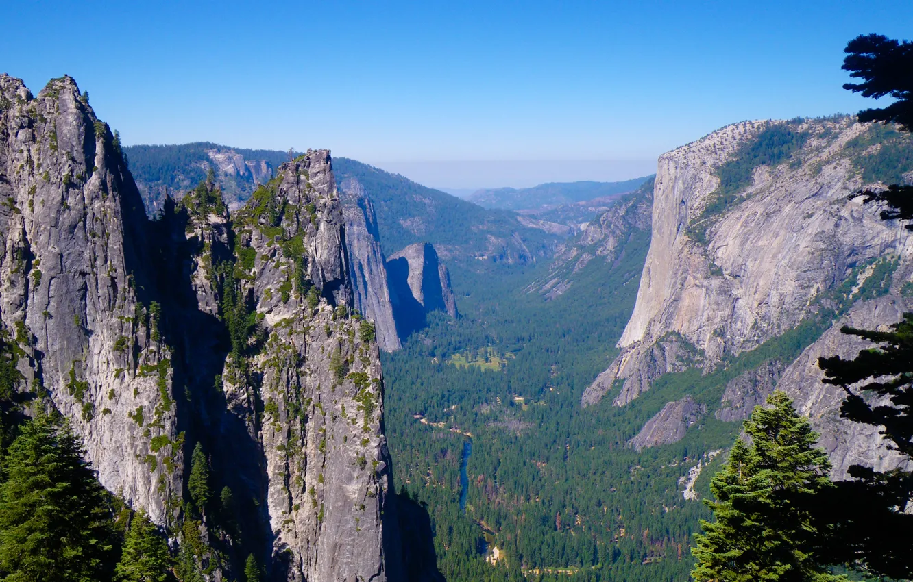 Фото обои лес, горы, природа, река, Yosemite National Park