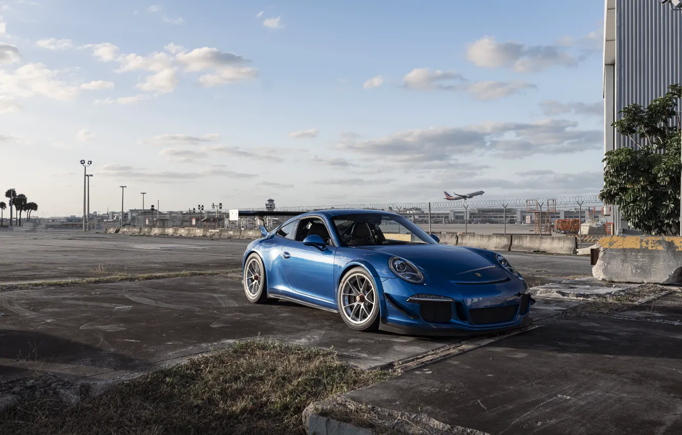 Фото обои Porsche, Blue, Porsche 911, GT3, Airport