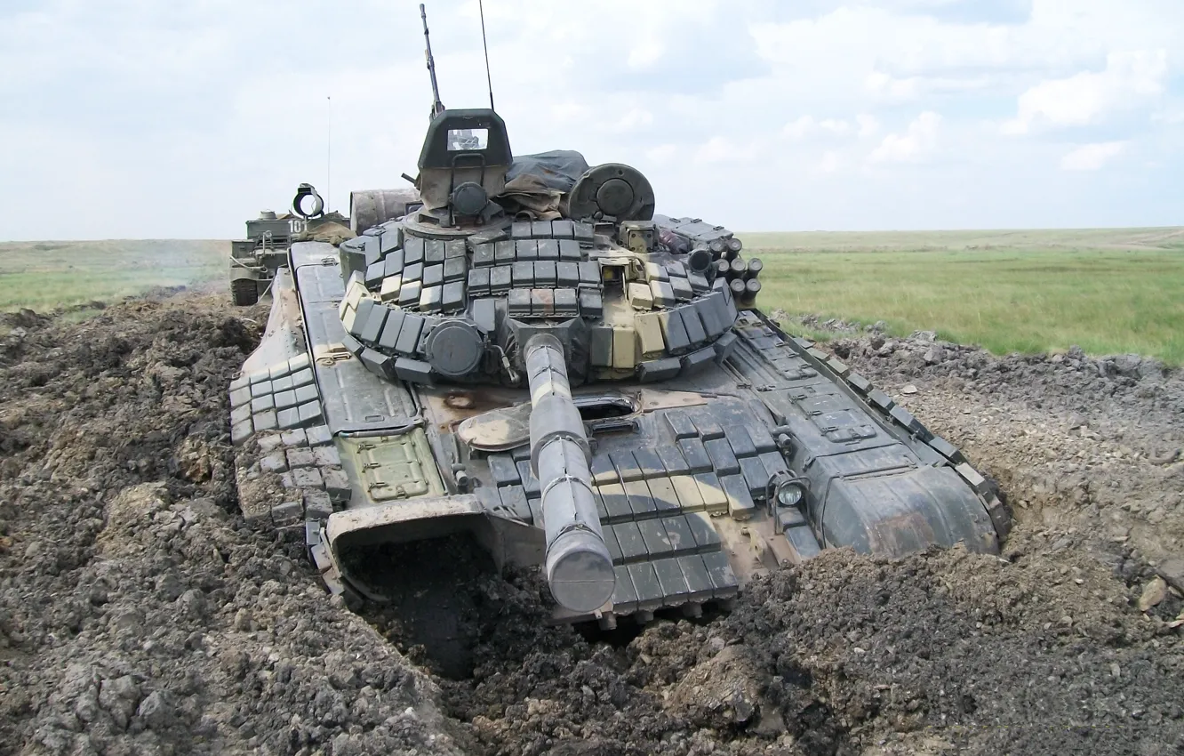 Фото обои поле, трава, танк, Россия, т-72 б