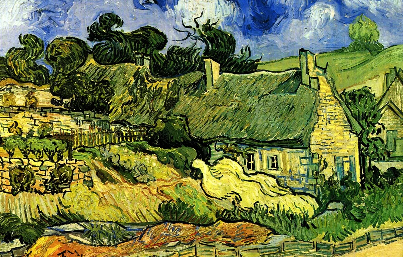 Фото обои домик, Vincent van Gogh, Thatched Cottages, at Cordeville