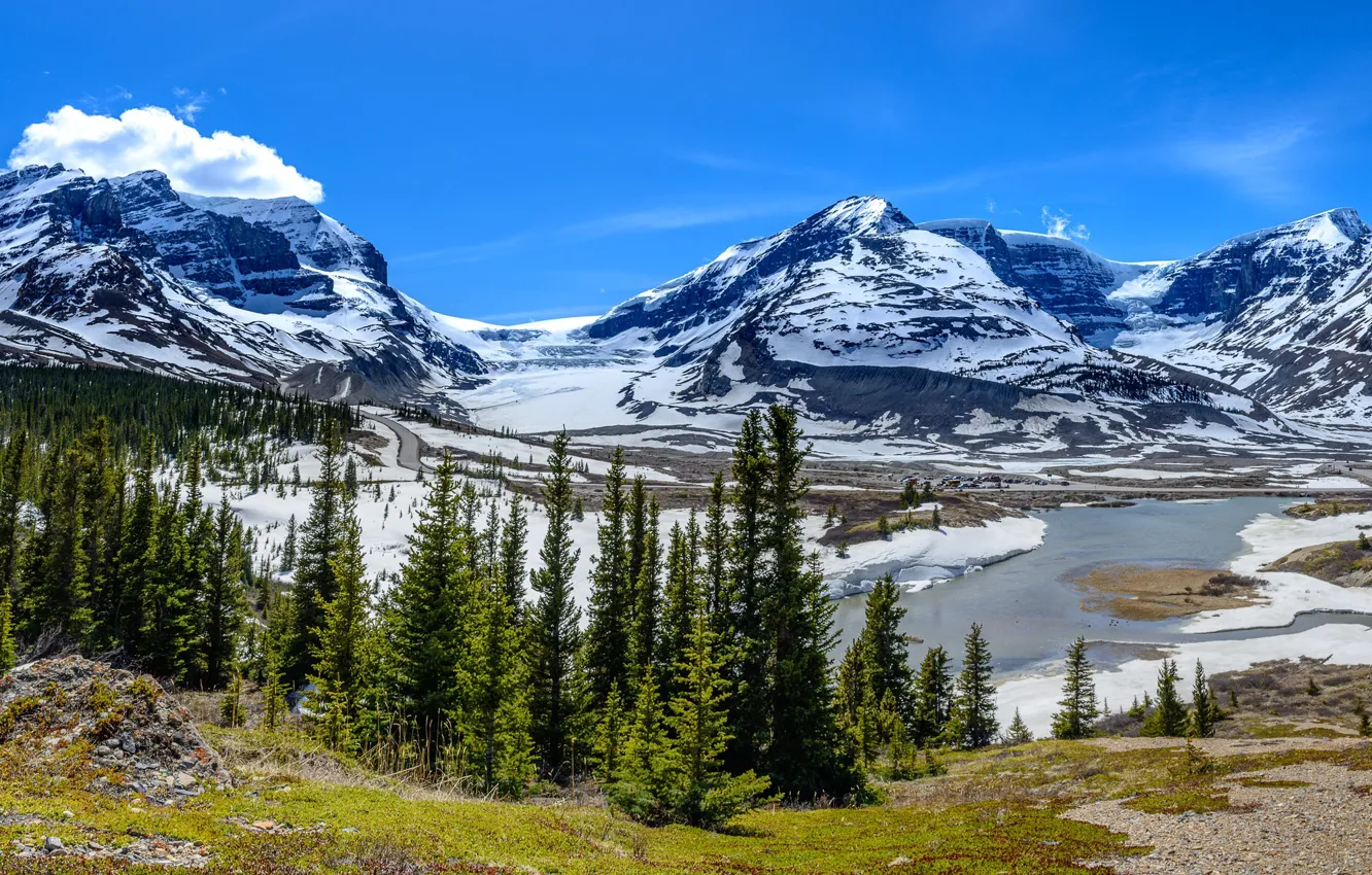 Фото обои пейзаж, горы, Канада, панорама, Альберта, Jasper National Park