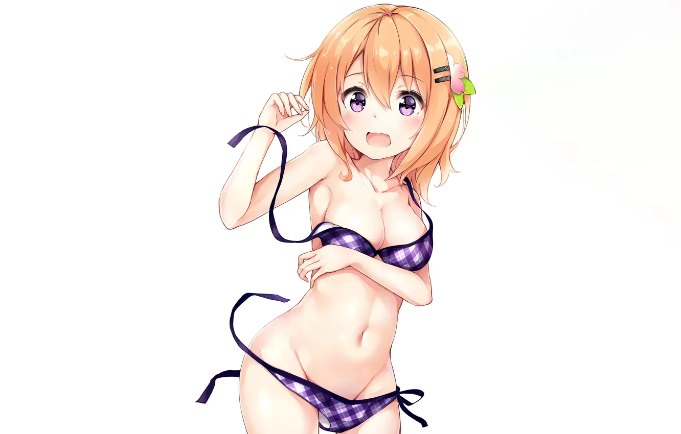Фото обои girl, sexy, cleavage, boobs, anime, beautiful, short hair, purple eyes
