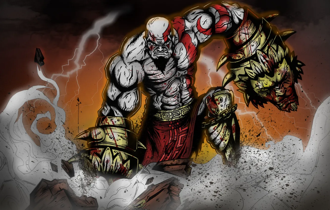 Фото обои blood, game, demigod, weapon, Kratos, God of War, lion, man