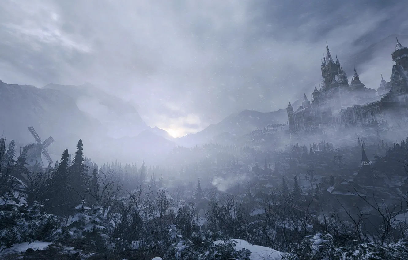 Фото обои зима, снег, пейзаж, ветер, Обитель Зла, Resident Evil 8: Village