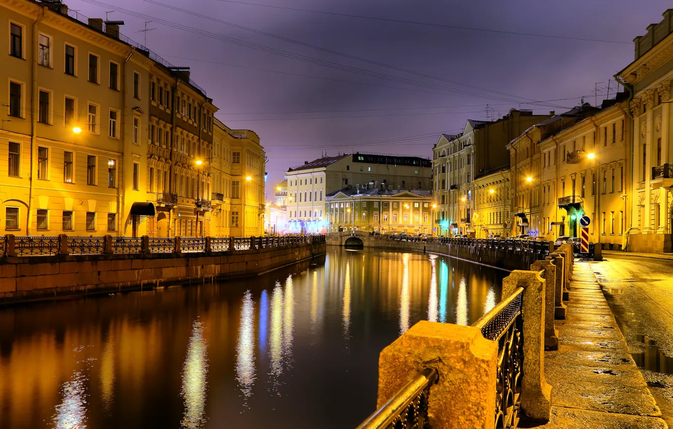 Фото обои Санкт-Петербург, ночной город, река Мойка