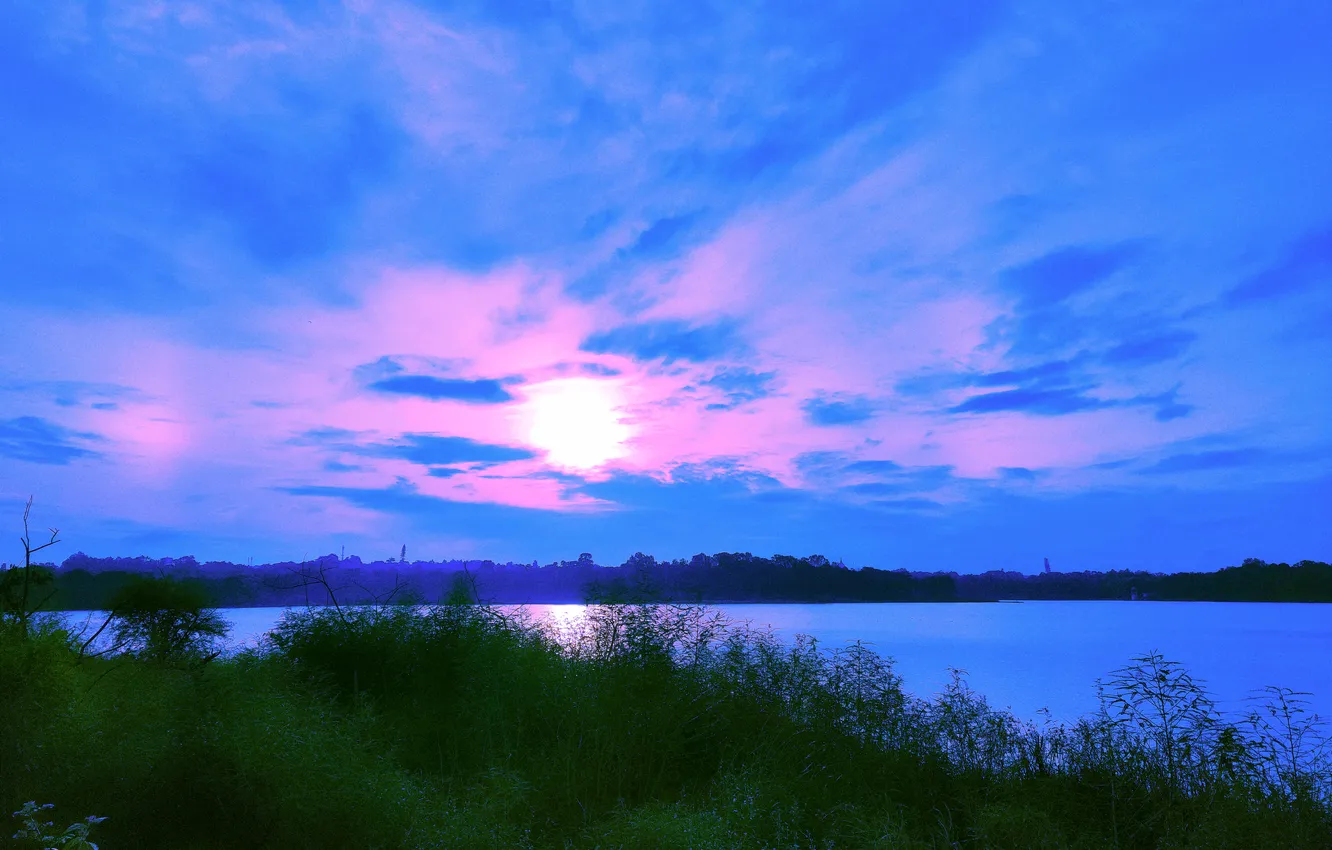 Фото обои Clouds, Sky, Sun, Water, Sunrise, Dawn, Morning, Lake