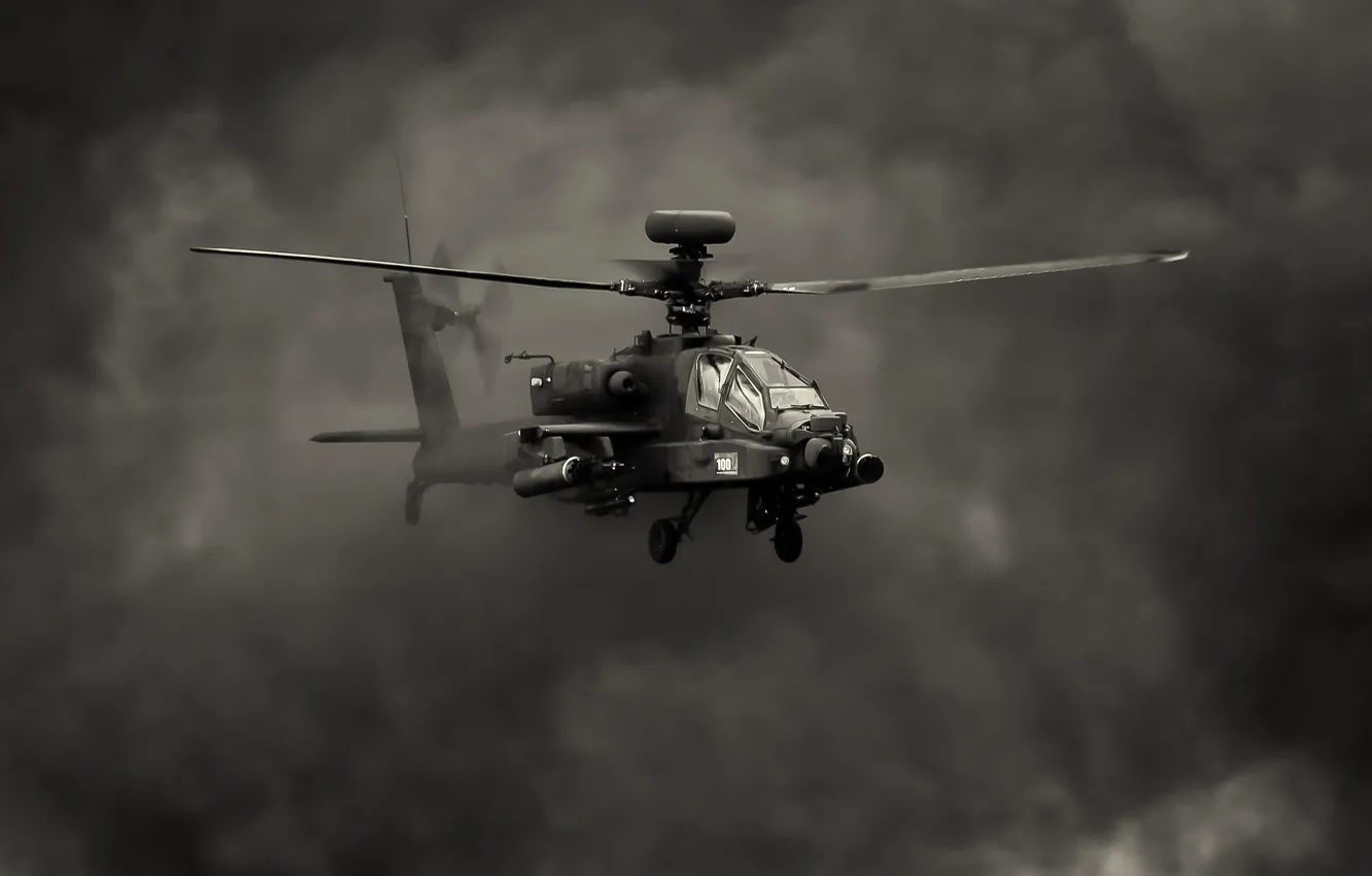 Фото обои полет, дым, вертолёт, Apache, ударный, AH-64, основной, «Апач»